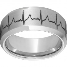 Serinium 10mm Beveled Edge Band with Heartbeat Laser Engraving
