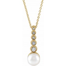 14K Yellow Cultured Akoya Pearl & 1/8 CTW Diamond Bar 16-18 Necklace