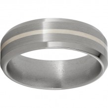 Titanium Beveled Edge Band with a 1mm Sterling Silver Inlay and Satin Finish