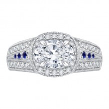 Shah Luxury 14K White Gold Oval Diamond and Sapphire Halo Engagement Ring (Semi-Mount)