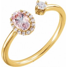 14K Yellow Morganite & 1/6 CTW Diamond Halo-Style Ring