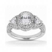 14k White Gold Diamond Semi-Mount 3 Stone Engagement Ring