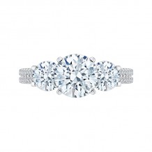 Shah Luxury 14K White Gold Round Cut Diamond Three-Stone Cathedral Style Engagement Ring (Semi-Mount)