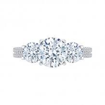 Shah Luxury 14K White Gold Round Cut Diamond Three-Stone Cathedral Style Engagement Ring (Semi-Mount)