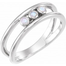 14K White Opal Three-Stone Bezel-Set Ring