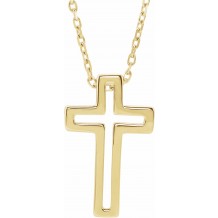 14K Yellow Open Cross 16-18 Necklace