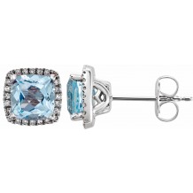 14K White Sky Blue Topaz & 1/8 CTW Diamond Earrings