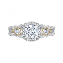 Shah Luxury 14K Tow-Tone Gold Round Diamond Halo Engagement Ring (Semi-Mount)