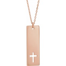 14K Rose Pierced Cross Engravable Bar 16-18 Necklace