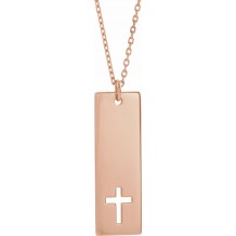 14K Rose Pierced Cross Engravable Bar 16-18 Necklace