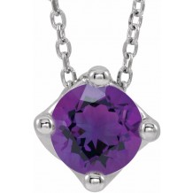 14K White Amethyst Solitaire 16-18 Necklace