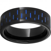 Black Diamond Ceramic Pipe Cut Band with Black and Blue Carbon Fiber Inlay