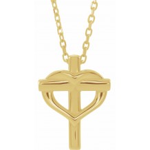 14K Yellow Youth Cross with Heart 15 Necklace