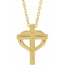 14K Yellow Youth Cross with Heart 15 Necklace