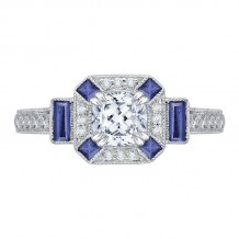 Shah Luxury 14K White Gold Cushion Cut Diamond Halo Engagement Ring with Sapphire (Semi-Mount)