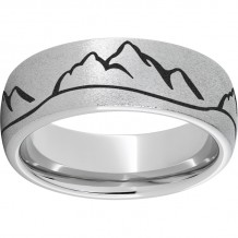 Serinium Domed Band with Stone Finish and Mountain Laser Engraving