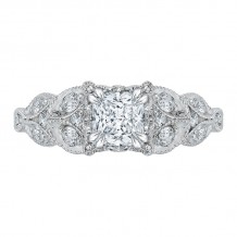 Shah Luxury Princess Cut Diamond Floral Engagement Ring In 14K White Gold (Semi-Mount)