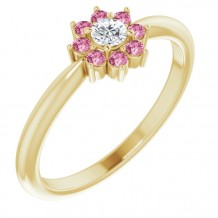 14K Yellow Pink Tourmaline & .06 CT Diamond Flower Ring
