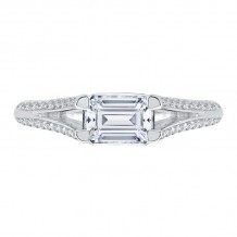 Shah Luxury 14K White Gold Emerald Diamond Engagement Ring with Split Shank (Semi-Mount)