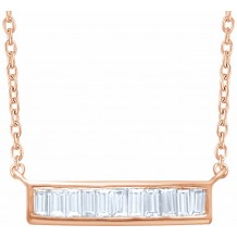 14K Rose 1/4 CTW Diamond Baguette Bar 16-18 Necklace