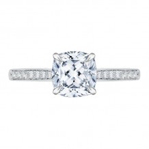 Shah Luxury 14K White Gold Cushion Cut Diamond Solitaire with Accents Engagement Ring (Semi-Mount)