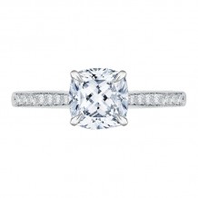 Shah Luxury 14K White Gold Cushion Cut Diamond Solitaire with Accents Engagement Ring (Semi-Mount)