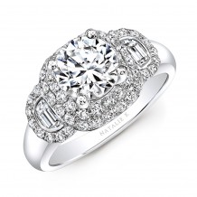 18k White Gold Diamond Half Moon Baguette Diamond Engagement Ring