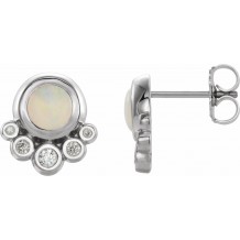 14K White Opal & 1/8 CTW Diamond Earrings