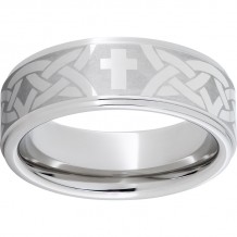 Serinium Flat Band with Grooved Edges and Cross Knot Laser Engraving