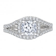 Shah Luxury 14K White Gold Cushion Diamond Halo Engagement Ring with Split Shank (Semi-Mount)