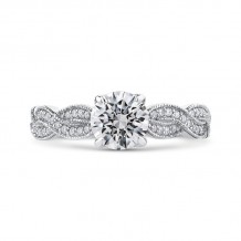 Shah Luxury 14K White Gold Round Diamond Floral Engagement Ring with Criss-Cross Shank (Semi-Mount)