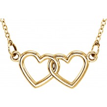 14K Yellow Tiny Poshu00ae Double Heart 16-18 Necklace