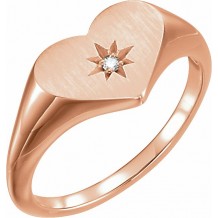 14K Rose .01 CT Diamond 11.9 mm Heart Starburst Ring