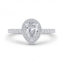 Shah Luxury 14K White Gold Pear Diamond Double Halo Engagement Ring  (Semi-Mount)