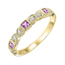 Gems One 14Kt Yellow Gold Diamond (1/10Ctw) & Pink Sapphire (1/5 Ctw) Ring