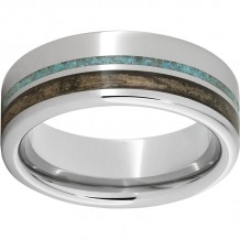 Serinium Pipe Cut Band with Off-Center Bourbon Barrel Aged Inlay & Turquoise Inlay