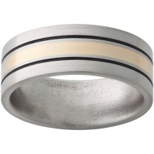 Titanium Band with a 2mm 14K Yellow Gold Inlay, Two .5mm Grooves with Antiquing, and Satin Finish