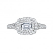 Shah Luxury 14K White Gold Emerald Cut Diamond Halo Engagement Ring with Split Shank (Semi-Mount)