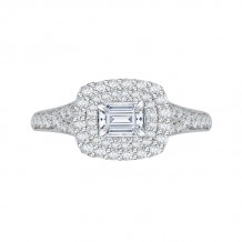 Shah Luxury 14K White Gold Emerald Cut Diamond Halo Engagement Ring with Split Shank (Semi-Mount)