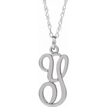 14K White Script Initial Y 16-18 Necklace
