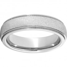 Serinium Domed Band with Milgrain Grooved Edges and a Grain Finish