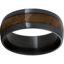Black Zirconium Domed Band with Red OakBurl Wood Inlay