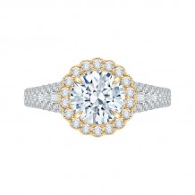 Shah Luxury 14K Two-Tone Gold Round Diamond Halo Engagement Ring with Split Shank (Semi-Mount)
