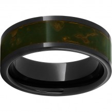 Black Diamond Ceramic Pipe Cut Band with Green Patina Copper Inlay