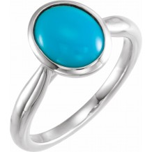 14K White 10x8 mm Oval Cabochon Turquoise Ring