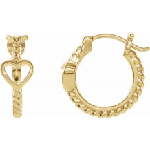 14K Yellow Pierced Heart Rope Hoop Earrings