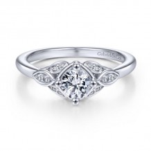 Gabriel & Co. 14k White Gold Art Deco Straight Engagement Ring