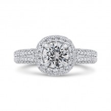 Shah Luxury 14K White Gold Round Diamond Double Halo Engagement Ring with Split Shank (Semi-Mount)