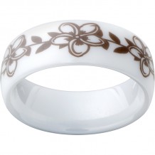 White Diamond CeramicDomed Ring with a Barbwire Laser Engraving