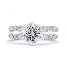 Shah Luxury 14K White Gold Bezel Set Round Diamond Split Shank Engagement Ring with Milgrain (Semi-Mount)